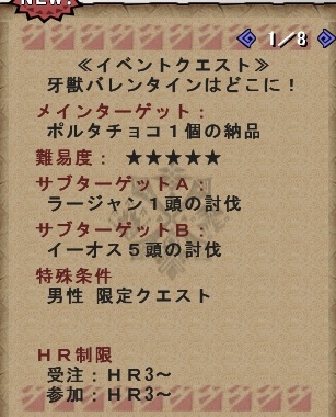 男性ハンターのクエスト