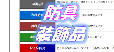 防具・装飾品の一覧バナー